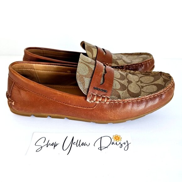 Coach‎ Mens Brown Canvas & Leather Loafers Size 9.5D《981》S - Picture 1 of 9
